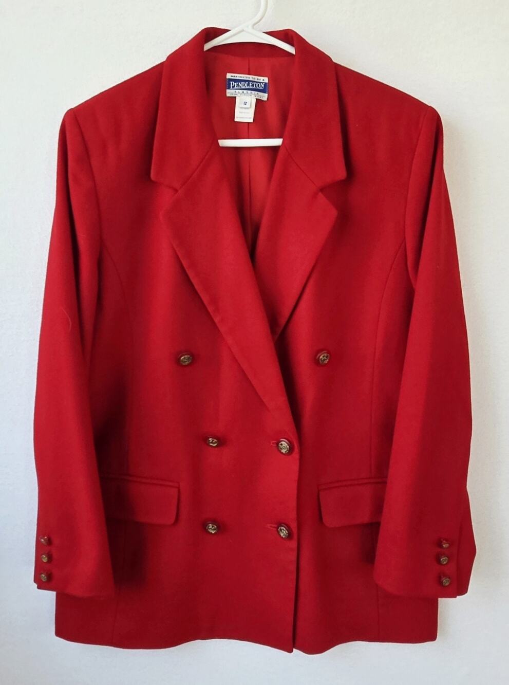 VTG Pendleton Red 100% Virgin Wool Blazer Jacket USA Womens 12 Double Breasted